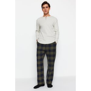 Trendyol Khaki Comfort Fit Plaid Woven Pajama Bottoms