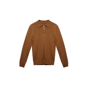 Trendyol Men's Camel Slim Fit Polo Collar Knitwear Sweater