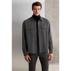 GRIMELANGE Jones Men's Special Pique Look Thick Fabric Closed Pocket Anthracite Jacket with Snaps