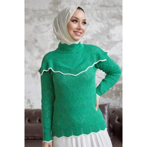 InStyle Alvi Ruffle Detail Striped Knitwear Sweater - Green
