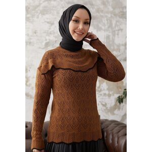 InStyle Alvi Ruffle Detail Striped Knitwear Sweater - Brown