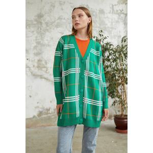 InStyle Meri Plaid Patterned Knitwear Patterned Cardigan - Green