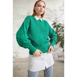 InStyle Asil Balloon Sleeve Knitwear Short Sweater - Green