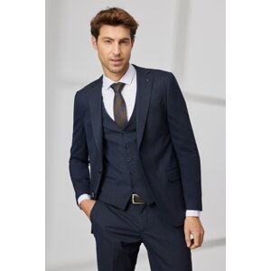 ALTINYILDIZ CLASSICS Men's Dark Navy Blue Slim Fit Slim Fit Mono Collar Patterned Vest Suit