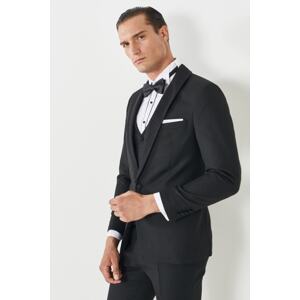 ALTINYILDIZ CLASSICS Men's Black Extra Slim Fit Slim Fit Dovetail Collar Patterned Vest Tuxedo Suit