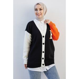 InStyle B Letter Printed Knitwear Cardigan - Black