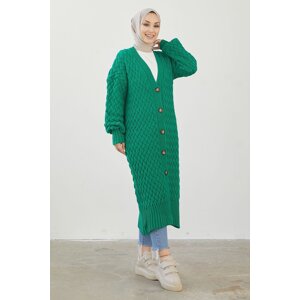 InStyle Arene Long Knitted Buttoned Knitwear Cardigan - Green
