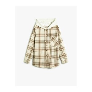 Koton Hooded Lumberjack Shirt Pocket Detailed Soft Textured Long Sleeve