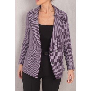 armonika Women's Lilac Stripe Patterned Four-Button Cashmere Jacket