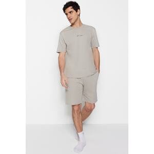 Trendyol Stone Regular Fit Crew Neck Short Pajamas Set