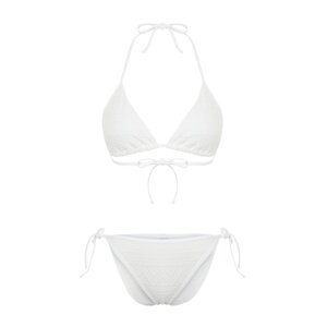 Trendyol White Triangle Tied Textured Regular Bikini Set