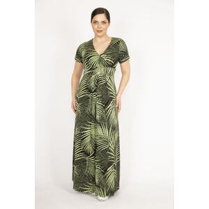 Şans Women's Green Plus Size Wrap Collar Colorful Long Dress