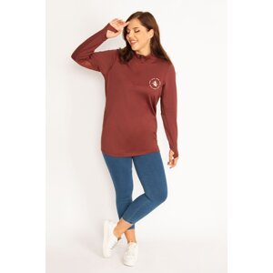 Şans Women's Plus Size Brown Front Pat Zipper Underarm Tulle Detailed Sports Sweatshirt