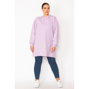Şans Women's Plus Size Lilac Hooded Casual Fit Sweatshirt