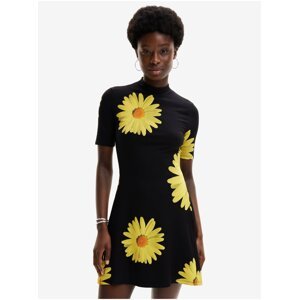 Žluto-černé dámské květované šaty Desigual Margaritas - Dámské