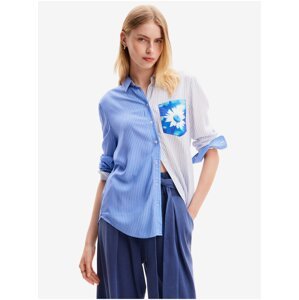 Bílo-modrá dámská pruhovaná košile Desigual Flower Pocket - Dámské