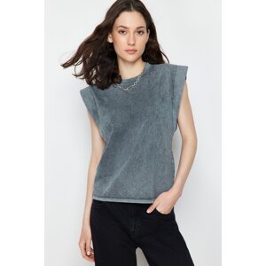 Trendyol Anthracite*001 Pale Effect 100% Cotton Wadding Look Basic Crew Neck Knitted T-Shirt