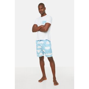 Trendyol Blue Men's Regular Fit Printed Pajamas Set