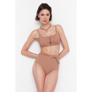 Trendyol Mink High Waist Bikini Bottoms With Belt Detail