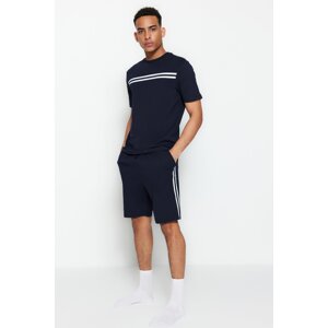 Trendyol Navy Blue Men's Regular Fit Cycling Collar Striped Detailed Pajamas Set