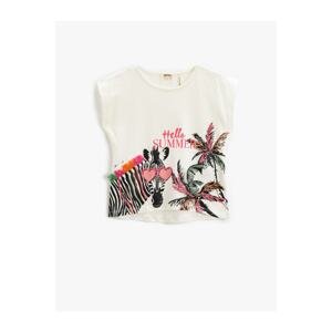 Koton Sleeveless, loose fit T-shirt Crew Neck Zebra Print, Applique Detailed.