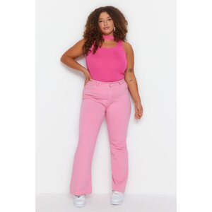Trendyol Curve Pink High Waist Cropped Leg Jeans