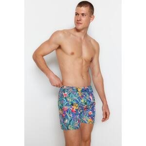 Trendyol Navy Blue Men's Standard Size Floral Print Swimwear Marine Shorts