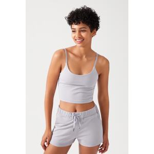 LOS OJOS Women's Gray Strap Lightly Supported Covered Sports Bra