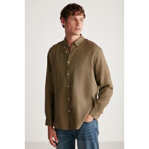 GRIMELANGE Bridge Men's 100% Linen Fabric Flowing Khaki Shirt