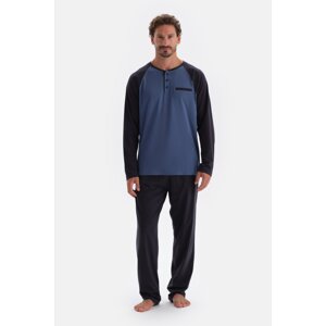 Dagi Indigo Half Pop Raglan Sleeve Combed Cotton Modal Pajamas Set