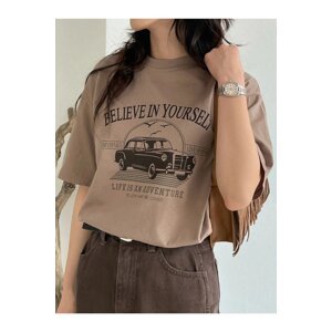 Know Women's Brown Believe In Yourself Printed Oversize T-Shirt