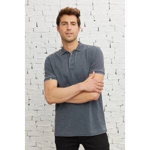 ALTINYILDIZ CLASSICS Men's Anthracite Slim Fit Slim Fit Cotton Embroidery Detail Polo Neck T-Shirt