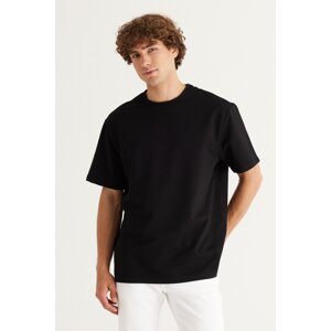 ALTINYILDIZ CLASSICS Pánské černé pohodlné střihové pohodlné tričko, bavlněné tričko s kulatým výstřihem.
