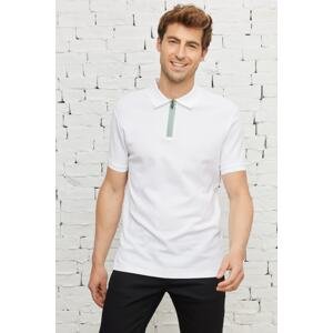 ALTINYILDIZ CLASSICS Pánské bílé slim fit slim fit polo neck 100% bavlna voštinový vzor tričko s krátkým rukávem.