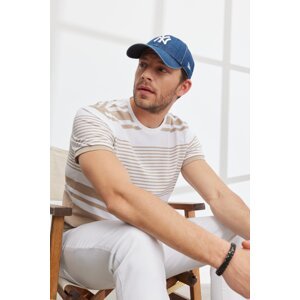 ALTINYILDIZ CLASSICS Pánské bílo-norkové tričko Slim Fit Slim Fit s kulatým výstřihem 100% bavlna s krátkým rukávem.