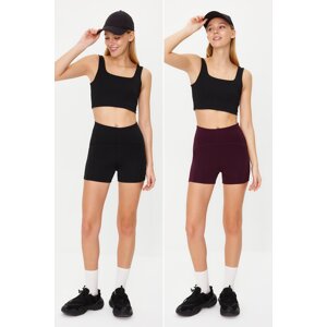 Trendyol 2-Pack Black and Damson Compression Knitted Sports Shorts Tights