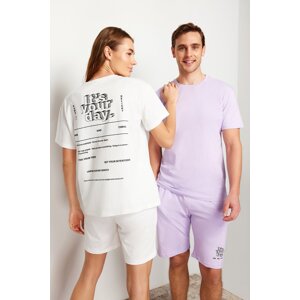 Trendyol Light Lilac Printed Regular Fit Couple Knitted Shorts Pajamas Set