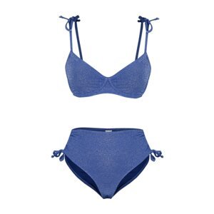 Trendyol Navy Blue Plain Balconette High Waist Bikini Set