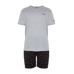 Trendyol Men's Gray Black Embroidered Regular Fit Knitted Pajamas Set