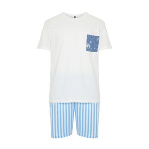 Trendyol Men's Ecru Blue Printed Regular Fit Couple Knitted Pajamas Set