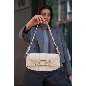 Madamra Cream Women's Belt Accessory Detailed Hand And Shoulder Bag