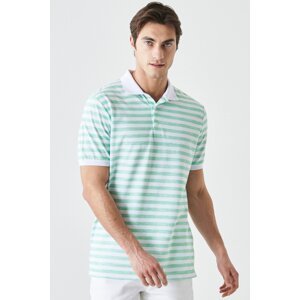 ALTINYILDIZ CLASSICS Men's White-green Slim Fit Narrow Cut Polo Neck Striped Casual T-Shirt