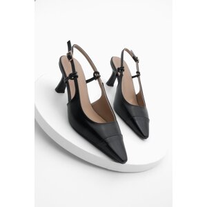 Marjin Women's Pointed Toe Open Back Thin Heel Classic Heel Shoes Lenes Black