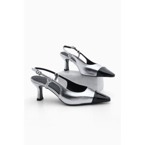 Marjin Women's Stiletto Pointed Toe Open Back Thin Heel Heel Shoes Lenes Silver