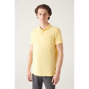 Avva Men's Yellow 100% Egyptian Cotton Standard Fit Normal Cut 3 Button Polo Neck T-shirt