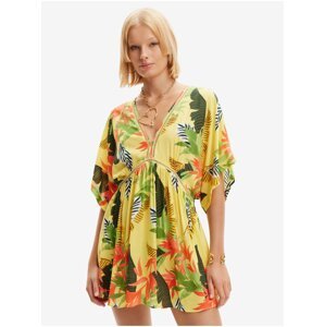 Žluté dámské květované plážové šaty Desigual Top Tropical Party - Dámské