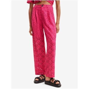 Tmavě růžové dámské krajkové kalhoty Desigual Dharma - Dámské