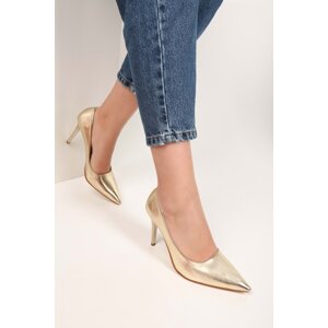 Shoeberry Women's Lyvia Gold Metallic Heeled Shoes Stiletto