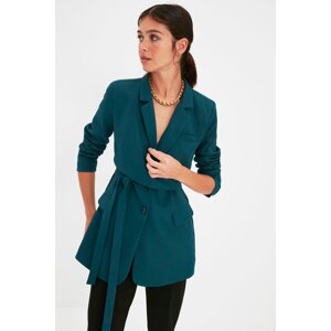 Trendyol Emerald Green Regular Lined Tied Woven Blazer Jacket