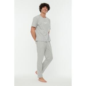 Trendyol Gray Printed Knitted Pajamas Set